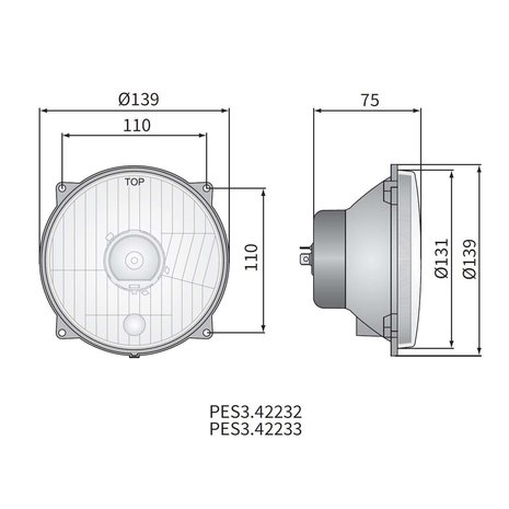 Koplamp H4 Ø139x75 4-punts bevestiging