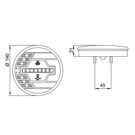 LED Achterlicht Rechts Ø140mm + Dynamische richtingaanwijzer