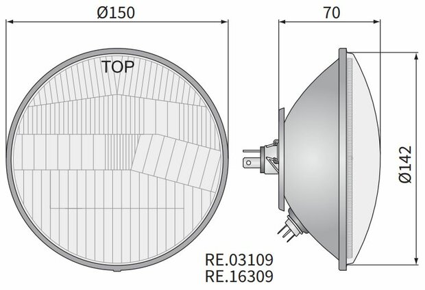 koplamp H4 Ø150x86 Metalen Behuizing