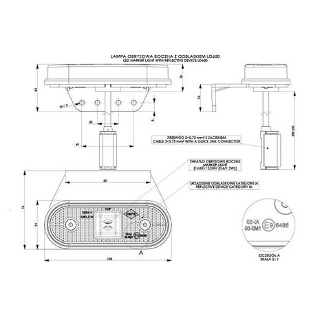 Horpol LED Zijmarkering Oranje + Bevestigingsbeugel en Quick link Connector LD 650