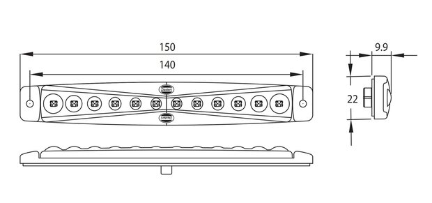 LED Achtermarkering Rood Lang 24V