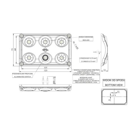 Horpol LED Interieurlamp Wit/Rood Dimbaar + Schakelaar LWD 2157