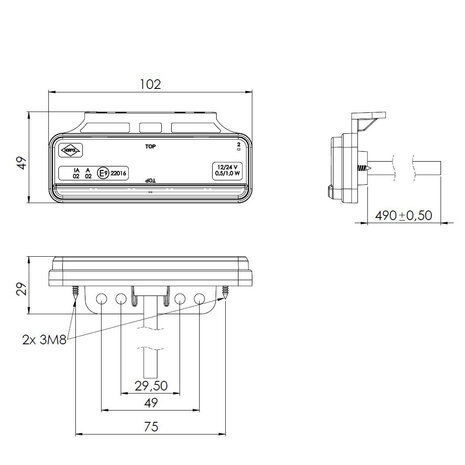 Horpol LED Achtermarkering Rood 12-24V NEON-look + Bevestigingsbeugel LD 2522