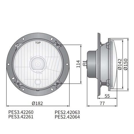 Koplamp H4 Ø182x77 + Bevestigingsplaat