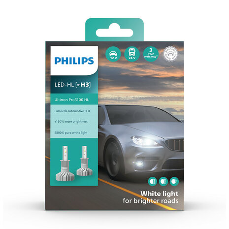 Philips H3 LED Koplamp 12/24V 12W 2 Stuks