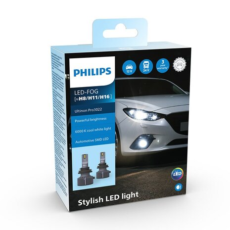Philips H8/H11/H16 LED Mistlamp 12-24V Ultinon Pro3022 Set