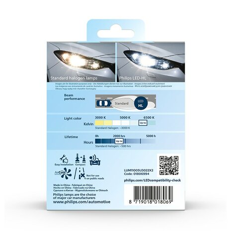 Philips HB3/HB4 LED Koplamp 12-24V Ultinon Pro3022 Set