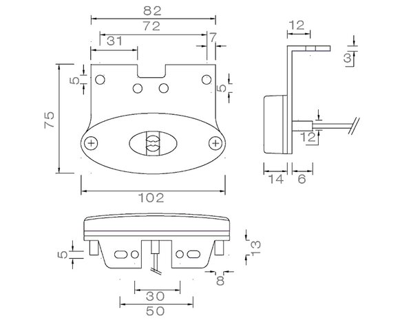 Aspöck LED Markeringslamp Flatpoint II 12V + Bevestigingsbeugel