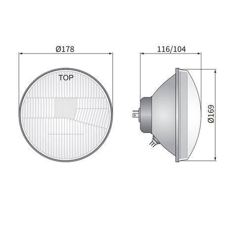 Koplamp Rond Ø178mm H4 Inbouw 7 Inch