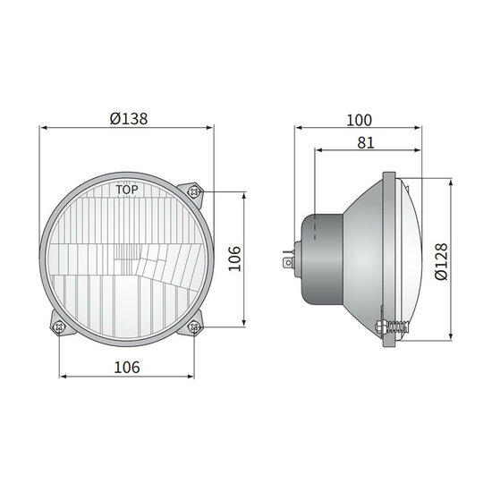 Koplamp John Deere H4 Ø138mm 3-punts Bevestiging + Stadslicht