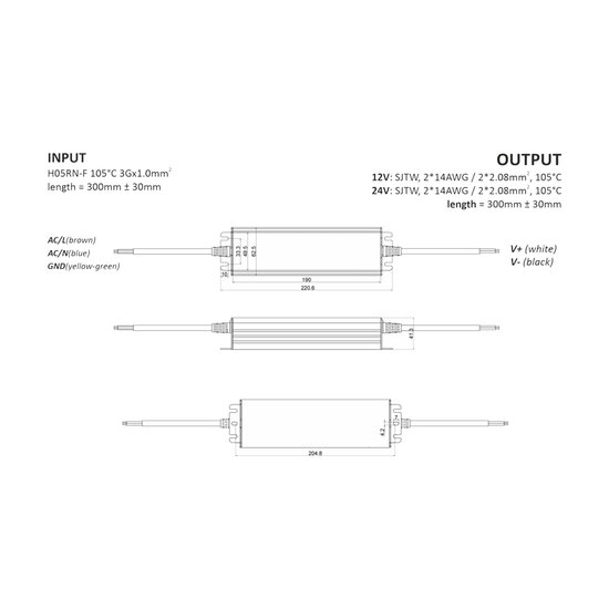 Waterdichte 12 Volt DC 216W LED Voeding