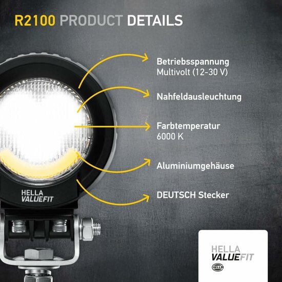 Hella Valuefit R2100 2.0 LED Breedstraler 12-24V + Wit/Geel Positielicht