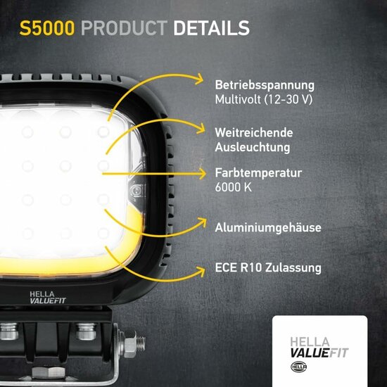 Hella S5000 2.0 LED Breedstraler 5000LM + Wit/Geel Positielicht