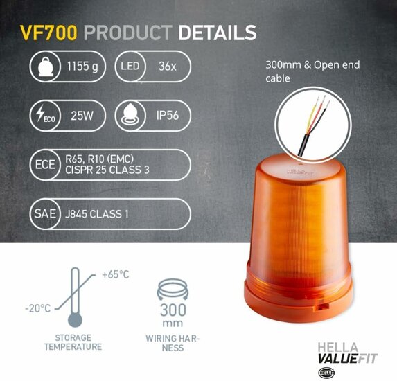 Hella VF700 LED Zwaailamp Oranje 12-24V