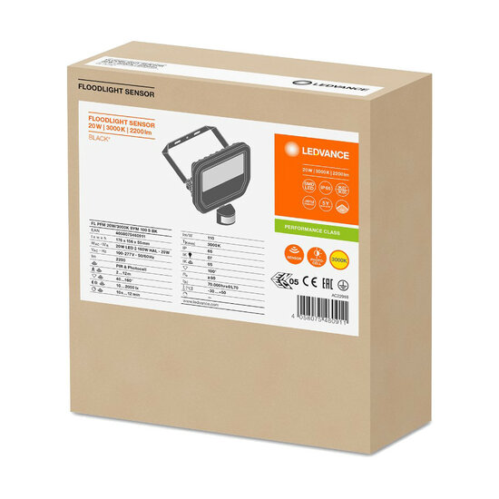 LED Bouwlamp FL 20 17W  230V + Sensor 3000K