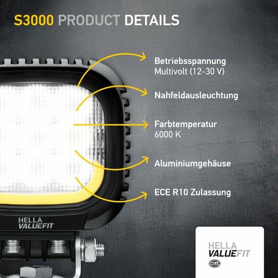 Hella S3000 2.0 LED Breedstraler 3000LM + Wit/Geel Positielicht