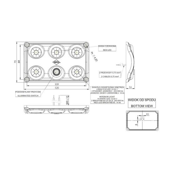 Horpol LED Interieurlamp Wit/Rood Dimbaar + Schakelaar LWD 2157