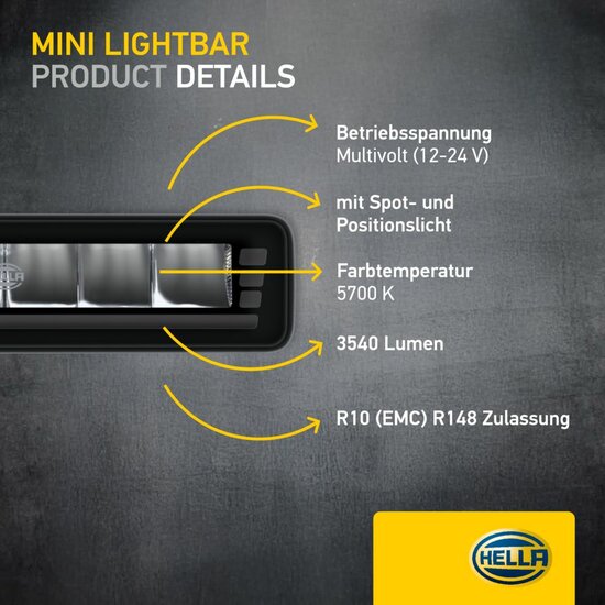 HELLA Black Magic Edgeless Pro Mini 7 inch LED Lightbar | 2.152 lumen