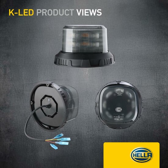 HELLA K-LED QUADRA LED Zwaailamp Oranje | Smoke
