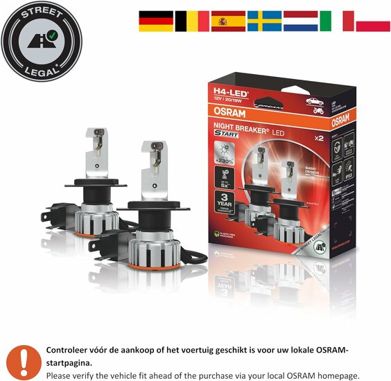 Osram Night Breaker LED Start H4 Street Legal Set | +230%