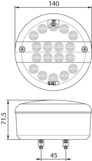 LED Mistlamp Rode Lens Rond &Oslash;140mm