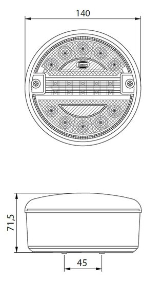 Led Achterlicht 2 Functies Rond &Oslash;140mm
