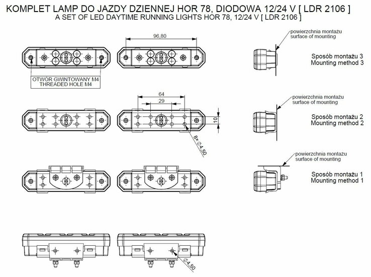 Horpol LED Dagrijverlichting Set Met 4 LED's 12/24V | LDR-2106
