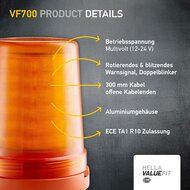 Hella VF700 LED Zwaailamp Oranje 12-24V