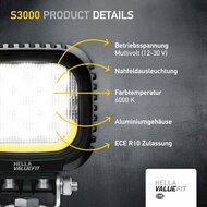 Hella S3000 2.0 LED Breedstraler 3000LM + Wit/Geel Positielicht