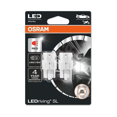 Osram W21/5W LED Retrofit Rood 12V W3x16q 2 Stuks