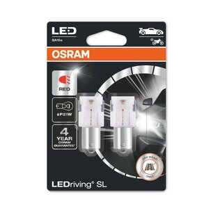 Osram P21W LED Retrofit Rood 12V BA15s 2 Stuks