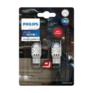 Philips LED Retrofit W21W Rood 12V 2 Stuks